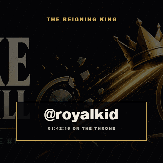 Example square KOH victory reel showing a reigning king and time on the throne